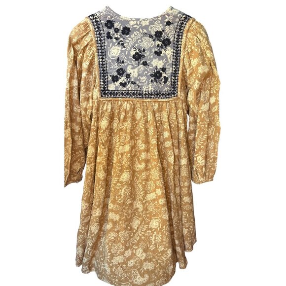 Unsubscribed Cotton Embroidered Mustard Yellow Navy Blue Dress, Size 6 New - Picture 6 of 8
